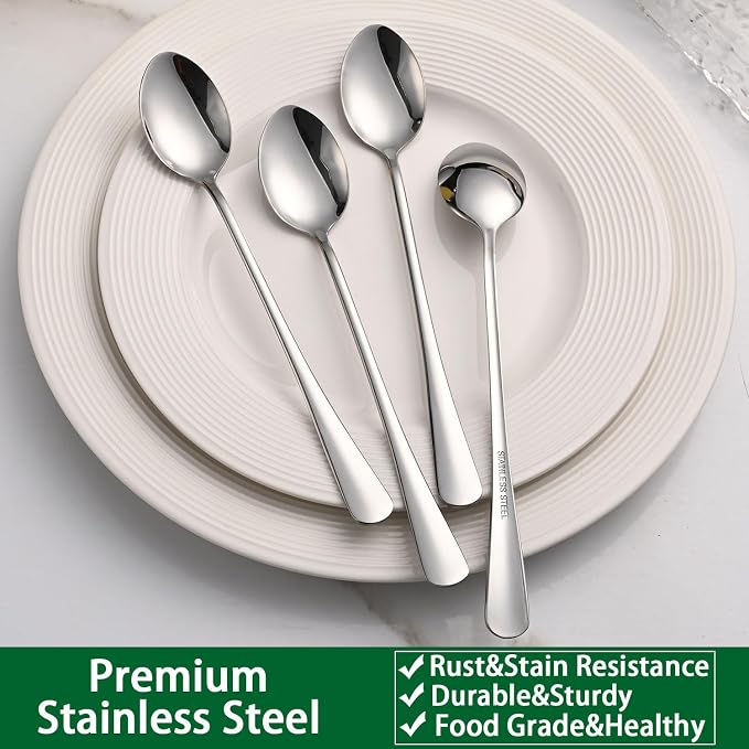 6-Pieces Long Tea spoon Stainless Steel Stirring Spoons – Elegant Mirror Finish for Juice, Ice Cream, Coffee & Desserts