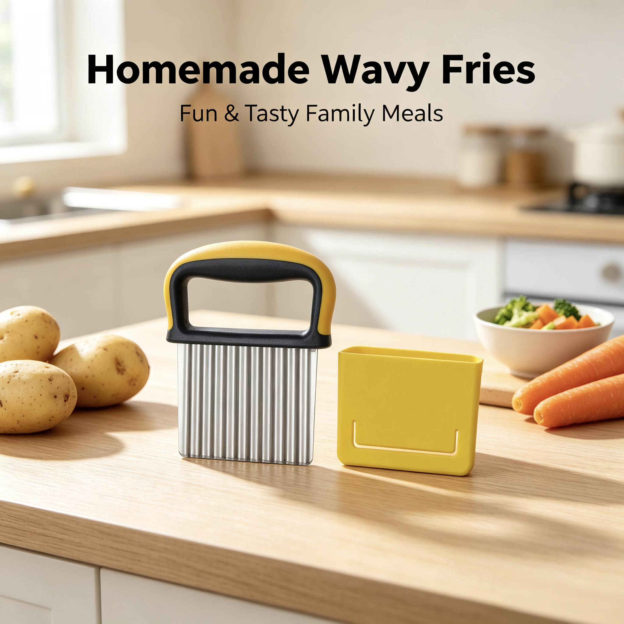 Crinkle Cutter, Stainless Steel Blade, Ergonomic Green Handle with Protective Storage Case for Potato Chips, Fries, Vegetables & Fruits, Dishwasher‑Safe