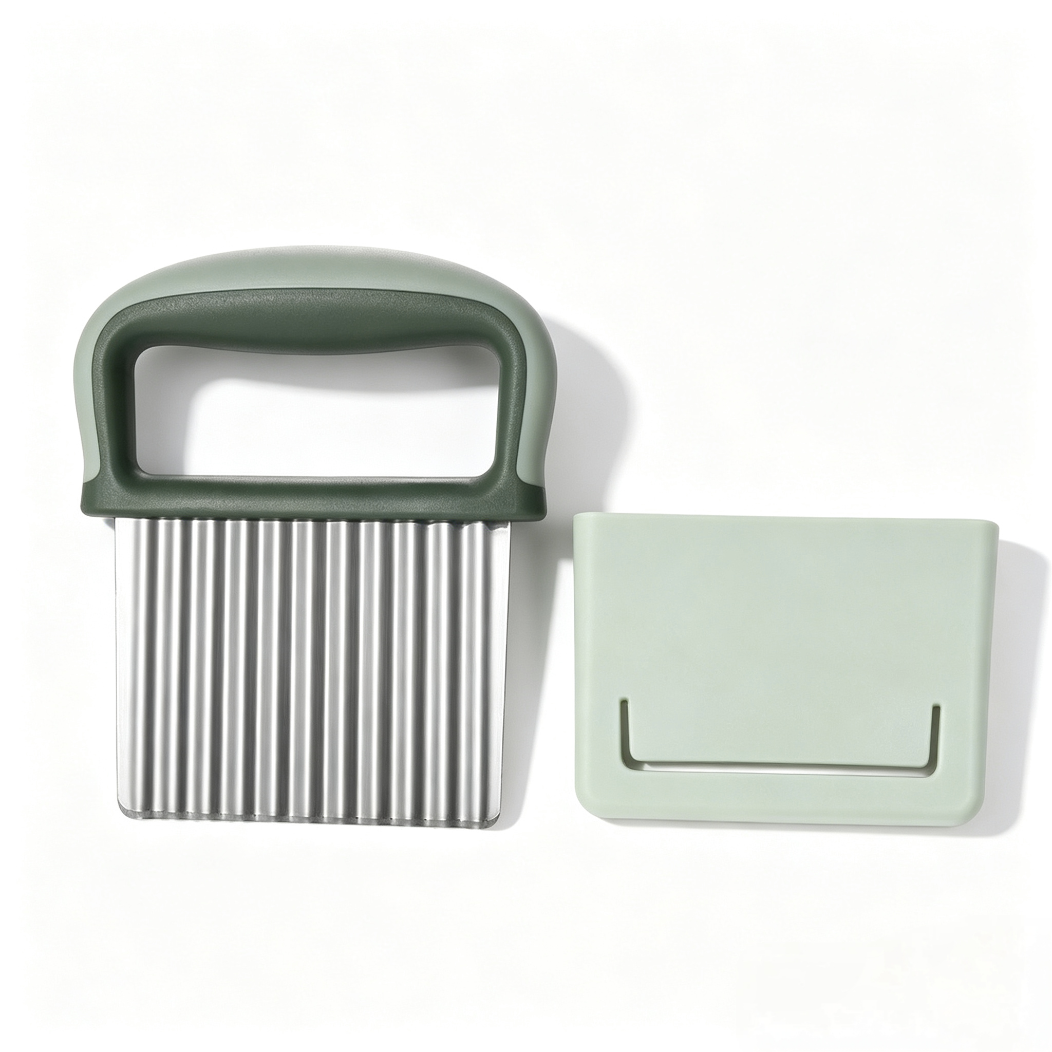 Crinkle Cutter, Stainless Steel Blade, Ergonomic Green Handle with Protective Storage Case for Potato Chips, Fries, Vegetables & Fruits, Dishwasher‑Safe