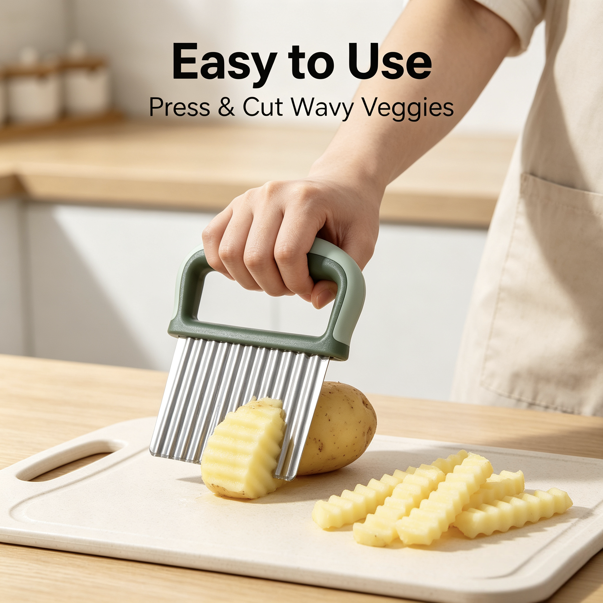Crinkle Cutter, Stainless Steel Blade, Ergonomic Green Handle with Protective Storage Case for Potato Chips, Fries, Vegetables & Fruits, Dishwasher‑Safe
