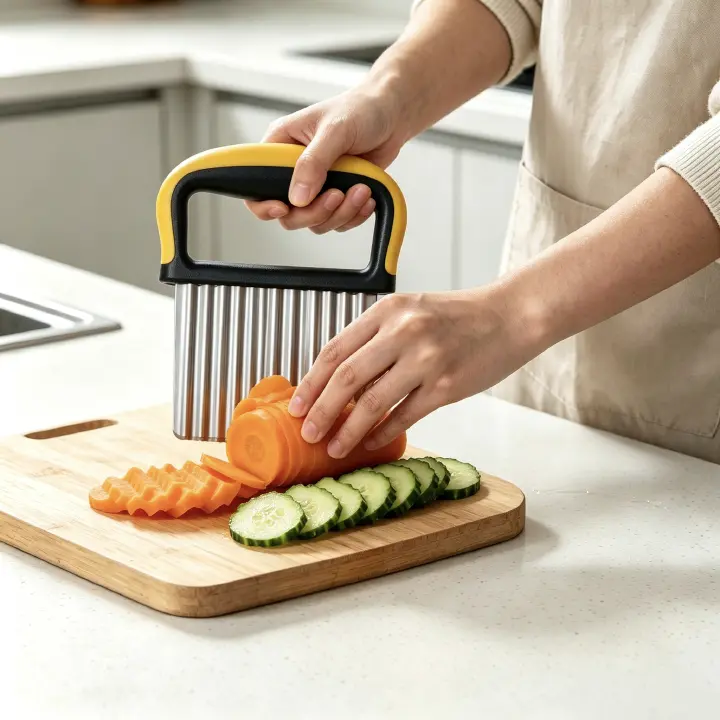 Crinkle Cutter, Stainless Steel Blade, Ergonomic Green Handle with Protective Storage Case for Potato Chips, Fries, Vegetables & Fruits, Dishwasher‑Safe