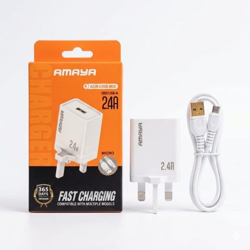 Amaya 2.4A Fast Charger Type-B Micro USB Cable – Durable Android Charger Adapter For Samsung, Tecno, Infinix, Oppo, Xiaomi & More
