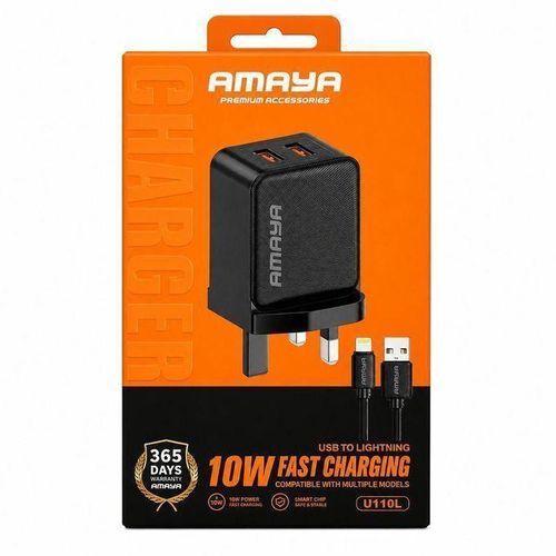 Amaya iPhone Charger Kit with Lightning Cable – Dual Port 10W Fast Charger Iphone charger for iPhone X, 11, 12, 13 & 14 Efficient & Durable Adapter
