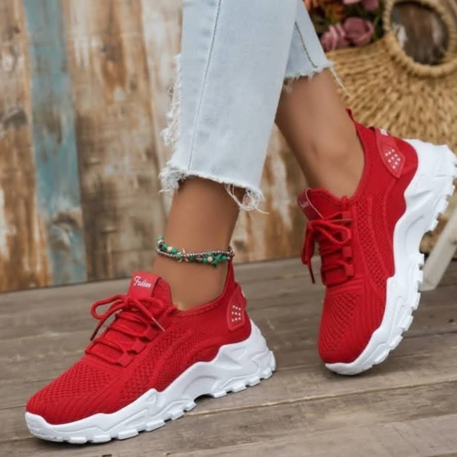 Breathable Knit Sneakers Fashion Comfortable Slip Resistant Soft Sole Shoes for Women Outdoor Walking