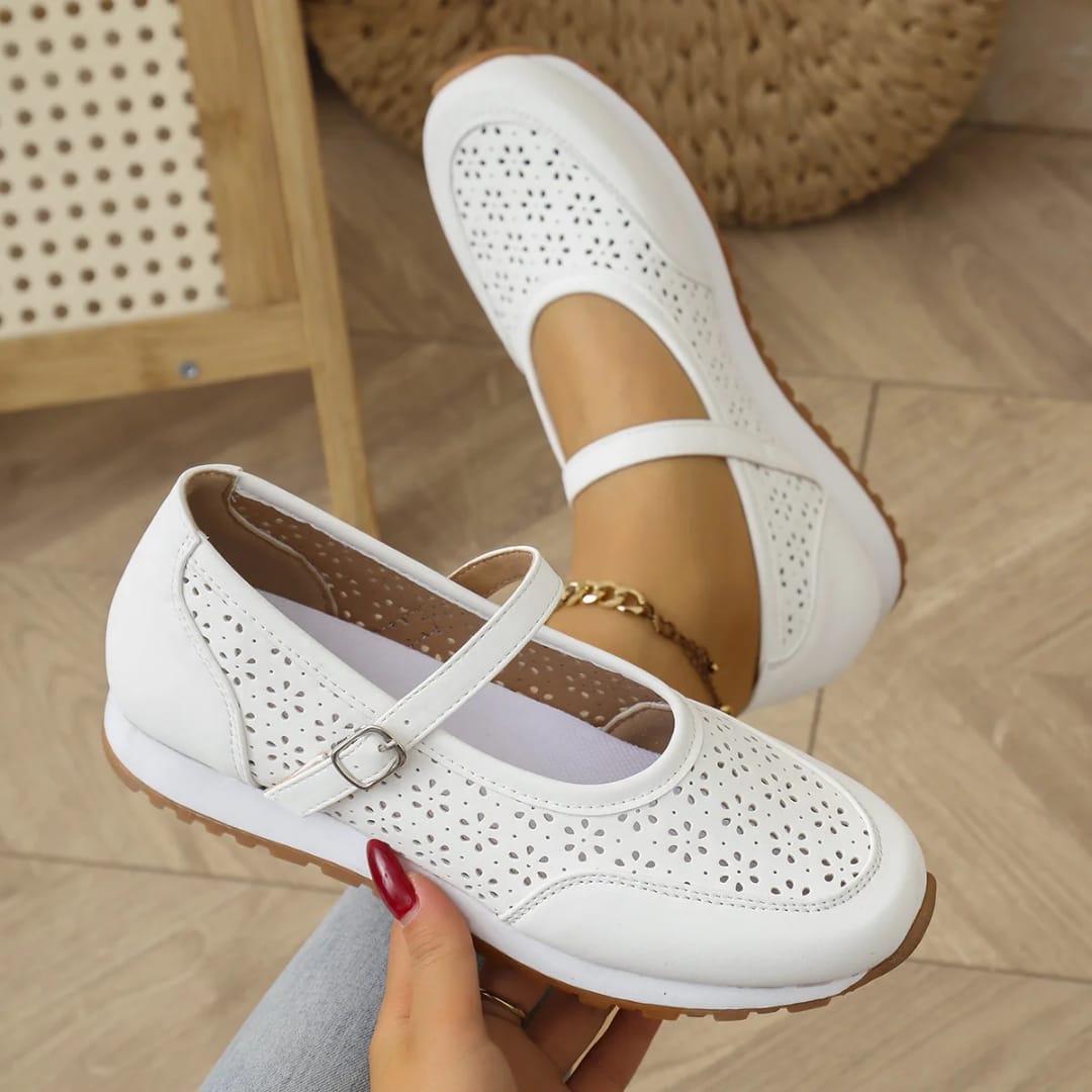 White Hollow Out Platform Sneakers Women 2025 Plus Size 36-43 Breathable Sports Shoes Woman Comfort Non Slip Walking Flats Mujer