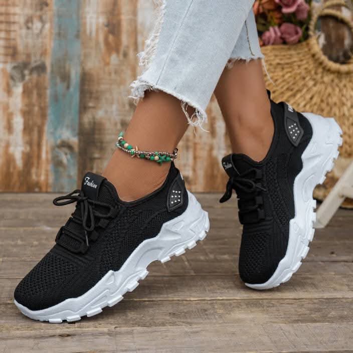 Breathable Knit Sneakers Fashion Comfortable Slip Resistant Soft Sole Shoes for Women Outdoor Walking