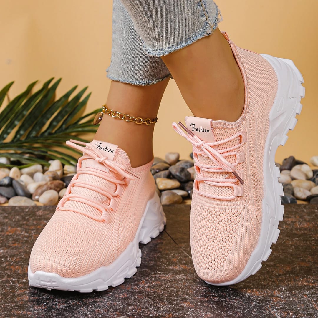 Breathable Knit Sneakers Fashion Comfortable Slip Resistant Soft Sole Shoes for Women Outdoor Walking