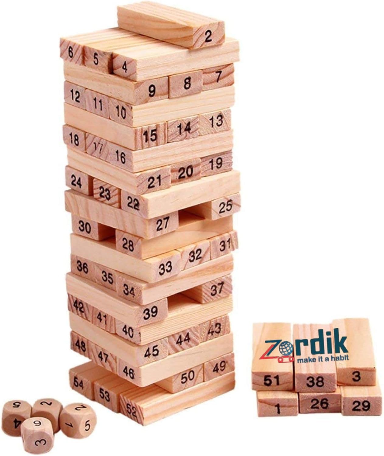 Jenga friends game Jenga Tower Toy (Wooden)54 Pcs Wooden Number Stacking Block Tumble Tower Blocks Game Giant Toppling Tower Wood Stacking Game