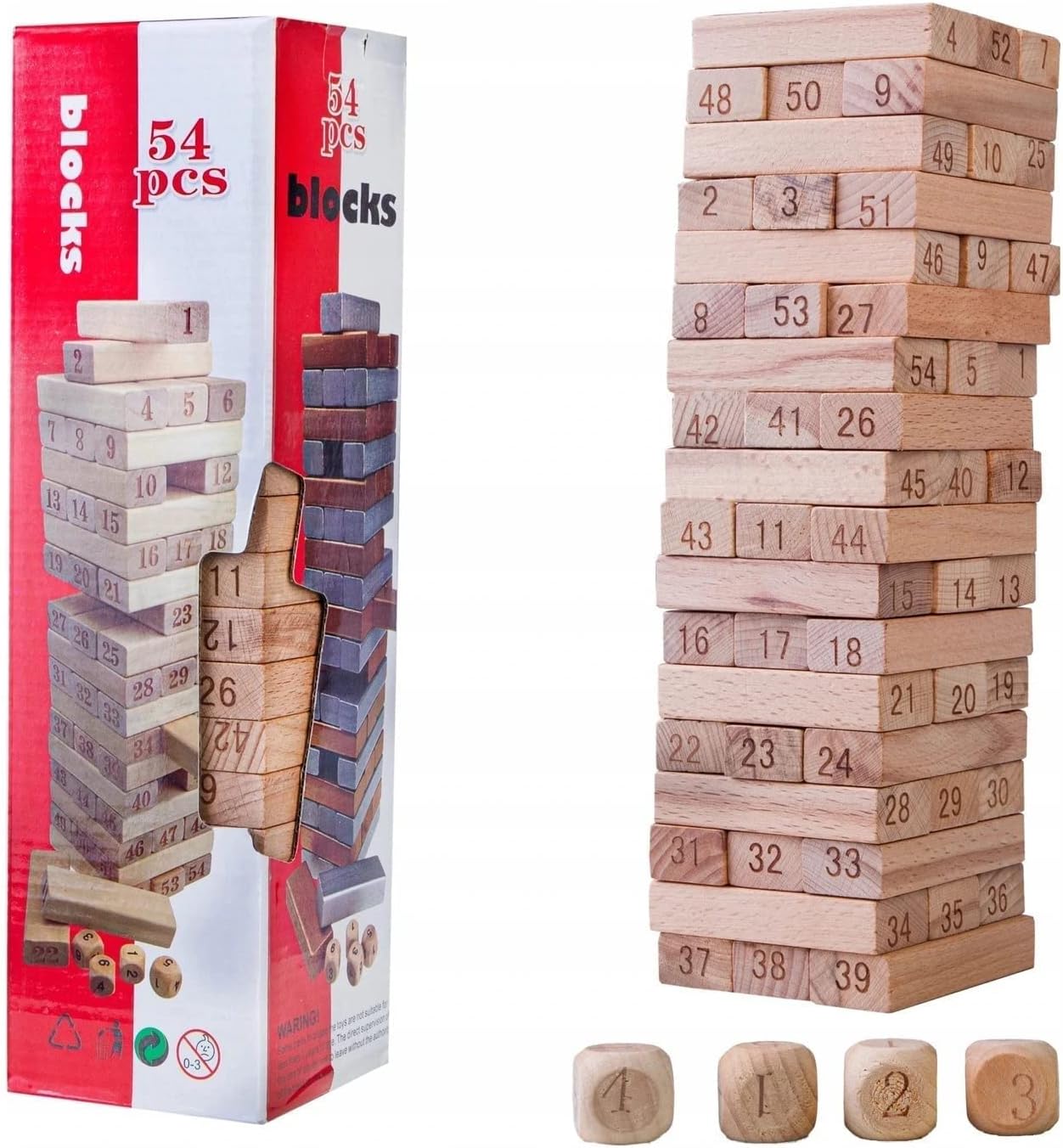 Jenga friends game Jenga Tower Toy (Wooden)54 Pcs Wooden Number Stacking Block Tumble Tower Blocks Game Giant Toppling Tower Wood Stacking Game