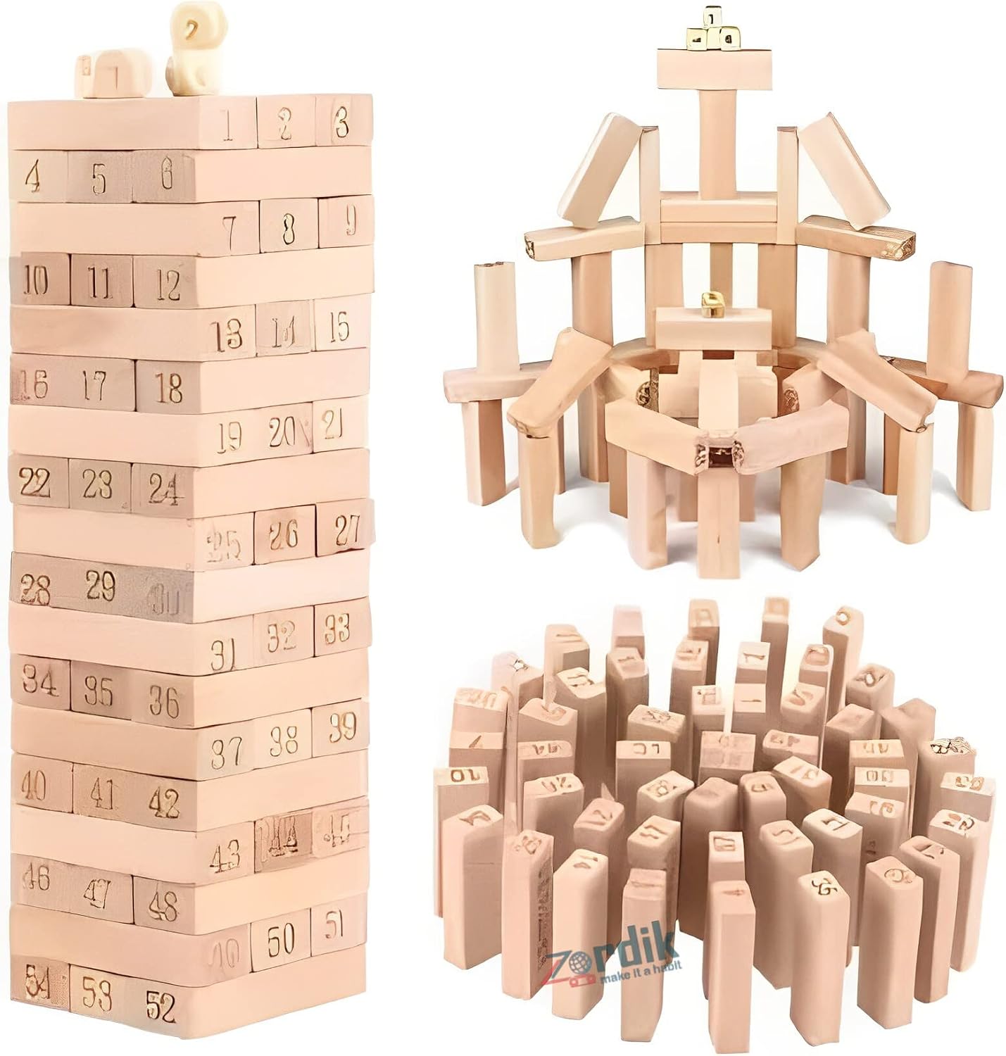 Jenga friends game Jenga Tower Toy (Wooden)54 Pcs Wooden Number Stacking Block Tumble Tower Blocks Game Giant Toppling Tower Wood Stacking Game