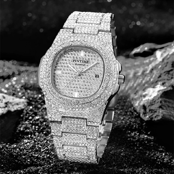Unisex Luxury Iced-Out Watch Quartz Watch – Fully Blinged Rhinestone Wristwatch Ice Stoned Dial & Crystal -Embellished Strap Elegance for Men & Women