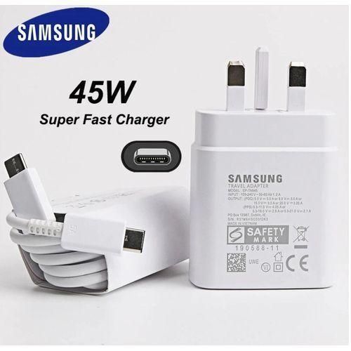 Samsung 45W Fast Header C to C Charger WHITE Adapter for all type C gadgets, Galaxy A15,A25,A05S,S23FE, S20FE With Type C Output