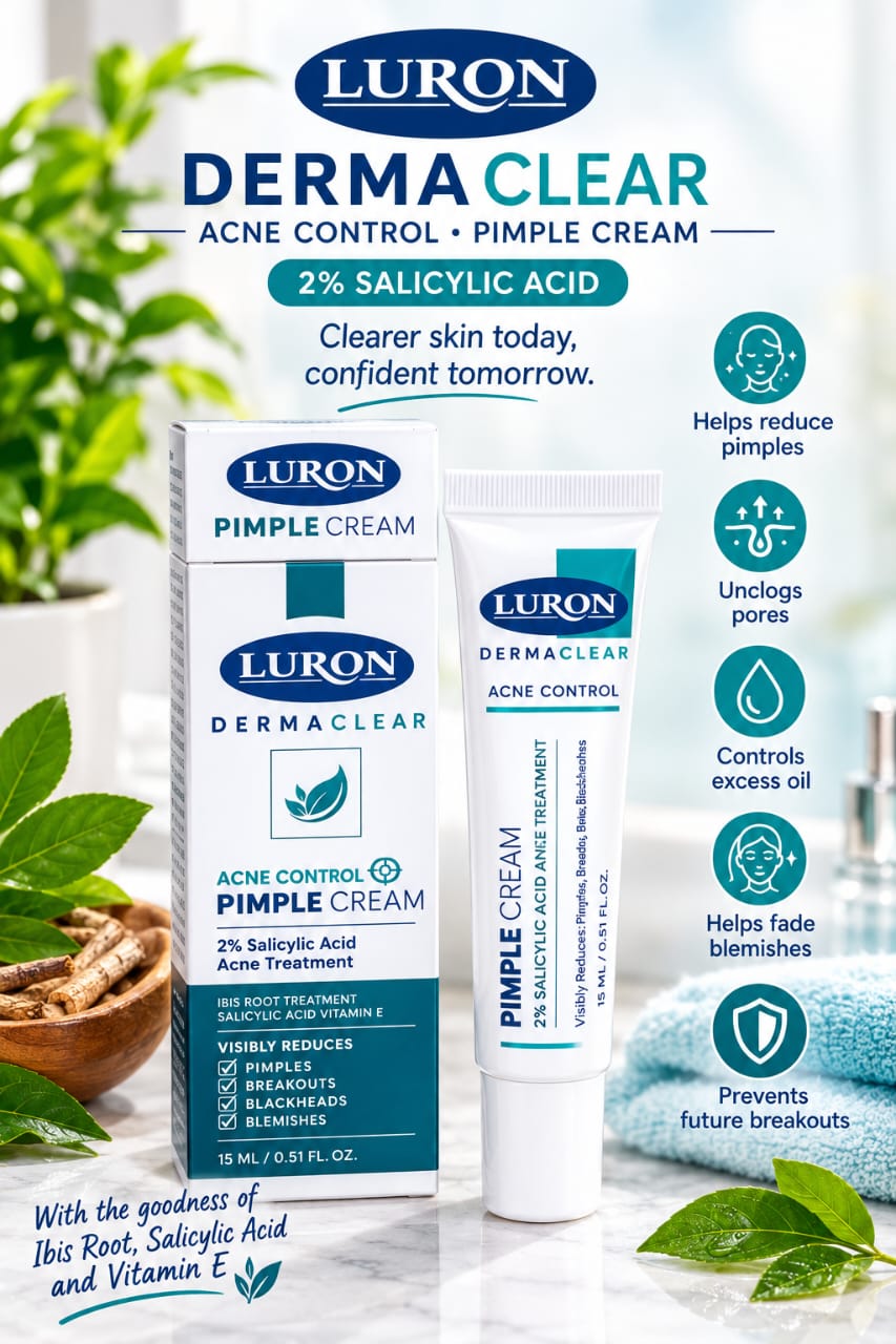 ✨ LURON DERMACLEAR PIMPLE CREAM — YOUR DAILY DEFENCE AGAINST BREAKOUTS! ✨SAY HELLO TO A TARGETED ACNE-CONTROL SOLUTION DESIGNED FOR SKIN THAT NEEDS A LITTLE EXTRA CARE. LURON DERMACLEAR ACNE CONTROL