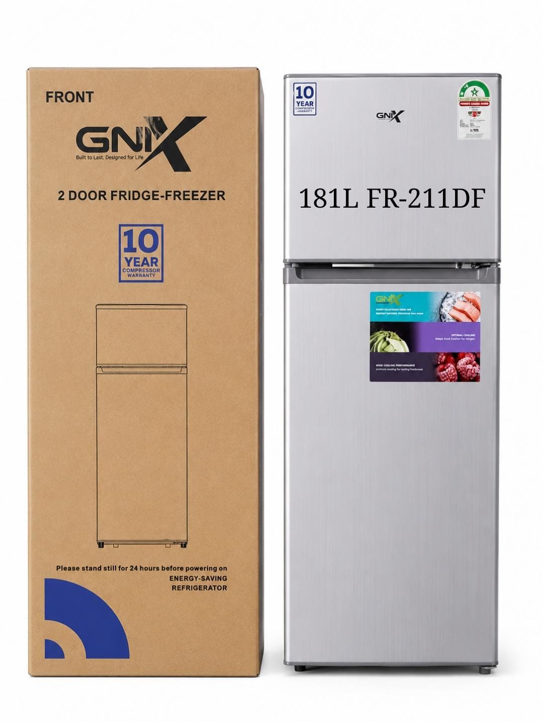 GNIX 2-Door Fridge-Freezer 181 Litres Defrost – GL-FR211-DF-S