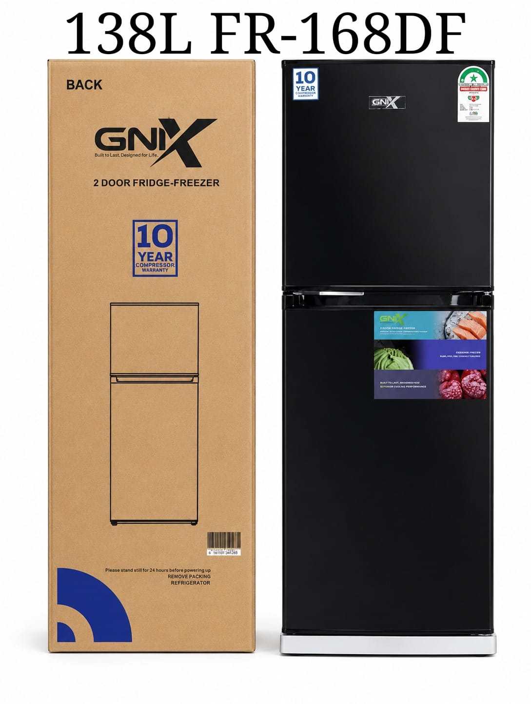 GNIX 2-Door Fridge-Freezer 138 Litres Defrost – GL-FR168-DF-S