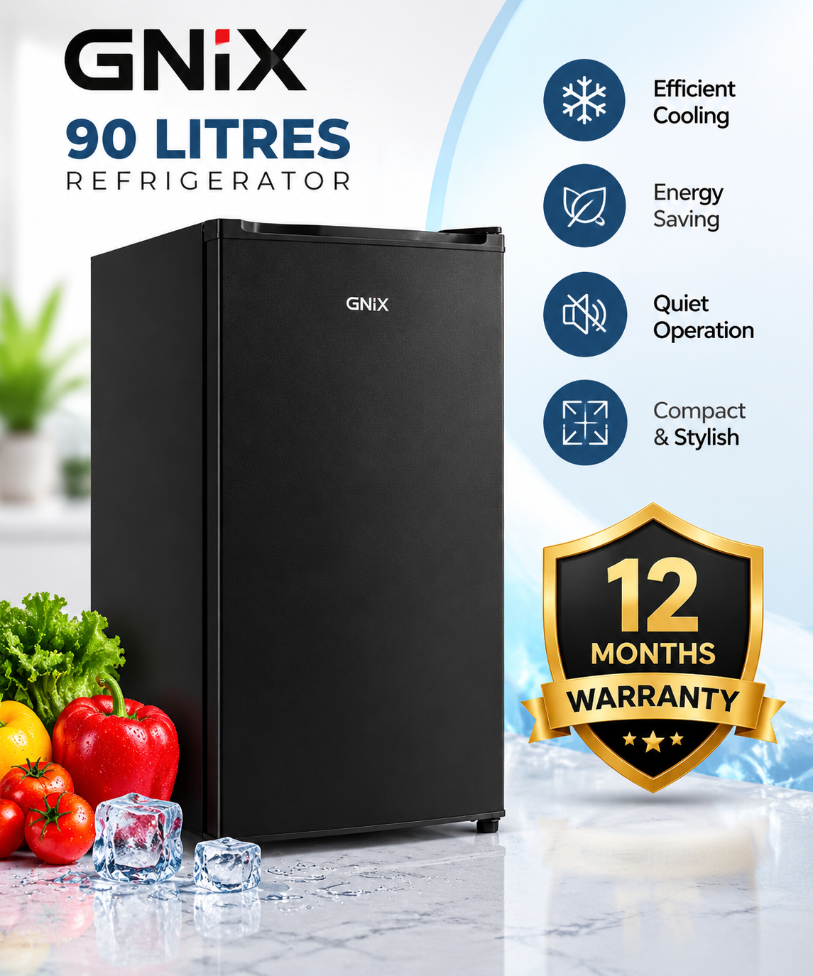 GNIX 1-Door Fridge-Freezer 90 Litres Defrost – FR120