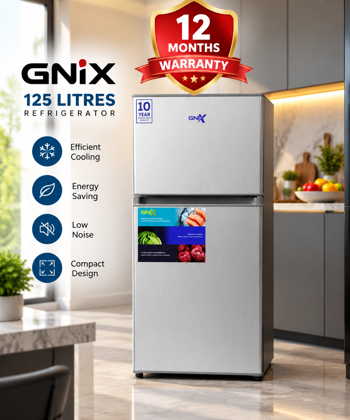 GNIX 2-Door Fridge-Freezer 125 Litres Defrost – GL-FR155-DF-S