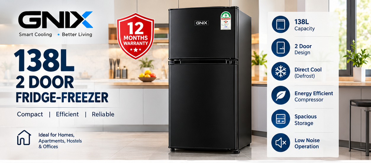 GNIX 2-Door Fridge-Freezer 138 Litres Defrost – GL-FR168-DF-S