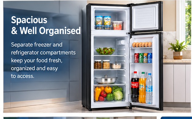 GNIX 2-Door Fridge-Freezer 138 Litres Defrost – GL-FR168-DF-S