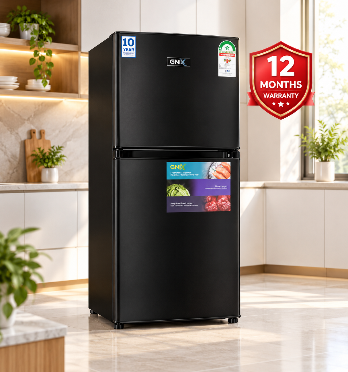 GNIX 2-Door Fridge-Freezer 138 Litres Defrost – GL-FR168-DF-S