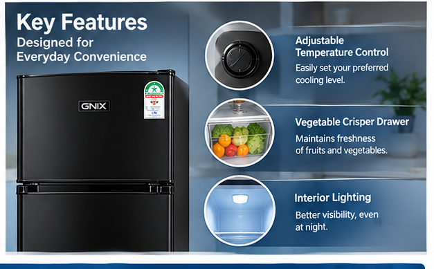 GNIX 2-Door Fridge-Freezer 138 Litres Defrost – GL-FR168-DF-S