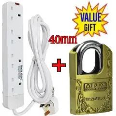 Power King 4-Way Power Extension Cable – 3 Metres + Free 40mm Mindy Top Security Padlock

Get more value with the Power King 4-Way Power Extension Cable, bundled with a FREE 40mm Mindy Top Security Pa