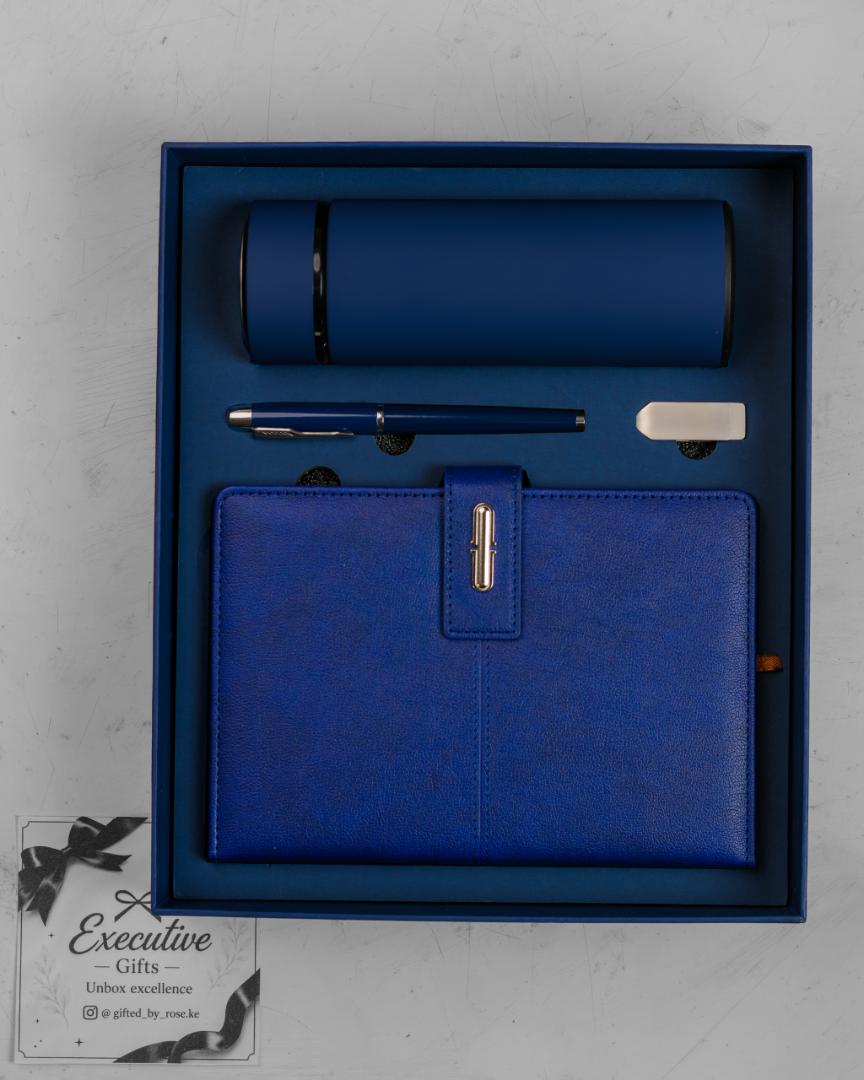 Executive Notebook Gift Set Box, Customizable PU Leather A5 notebook with pen, thermal mug and flash disk.