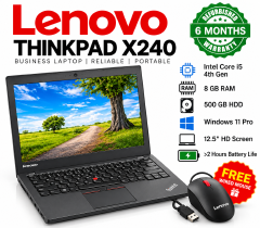 Lenovo ThinkPad X240 Core i5 Laptop | 8GB RAM | 500GB HDD | 12.5″ HD | Windows 11 Pro | Office + FREE Mouse