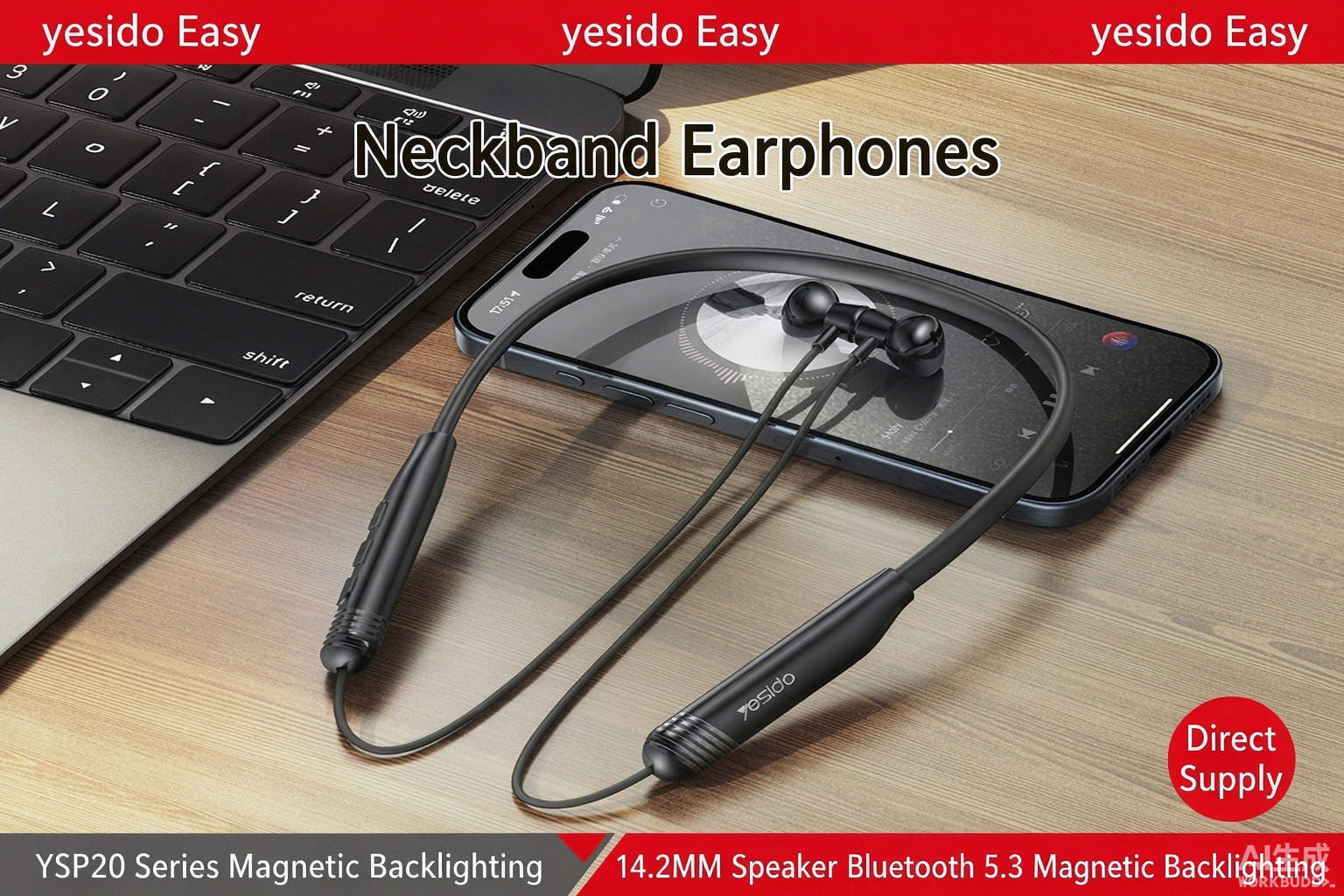 yesido YSP20 Neckband Bluetooth Earphone Wireless Sports Magnetic 40H Playtime with Mic Type-C