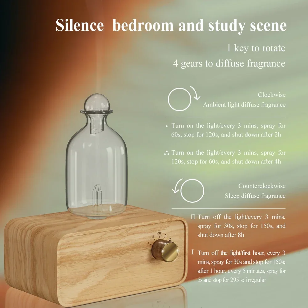 Rechargeable Essential Oil Diffuser Waterless Nebulizing Diffuser Electric Smell for Home Office Wood and Glass Aroma Diffuser