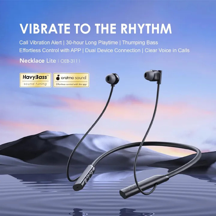 [Annivesary Offer] Oraimo Necklace Lite Call Vibration Wireless Headphones Audio and Video Sync in Game Noise Cancellation in Calls Dual Device Connection 30-hour Long Playtime Neck band