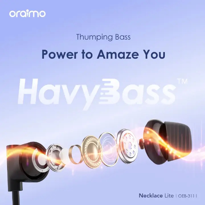[Annivesary Offer] Oraimo Necklace Lite Call Vibration Wireless Headphones Audio and Video Sync in Game Noise Cancellation in Calls Dual Device Connection 30-hour Long Playtime Neck band