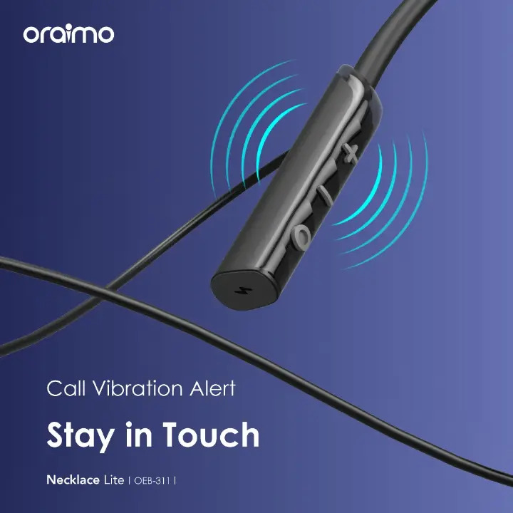[Annivesary Offer] Oraimo Necklace Lite Call Vibration Wireless Headphones Audio and Video Sync in Game Noise Cancellation in Calls Dual Device Connection 30-hour Long Playtime Neck band