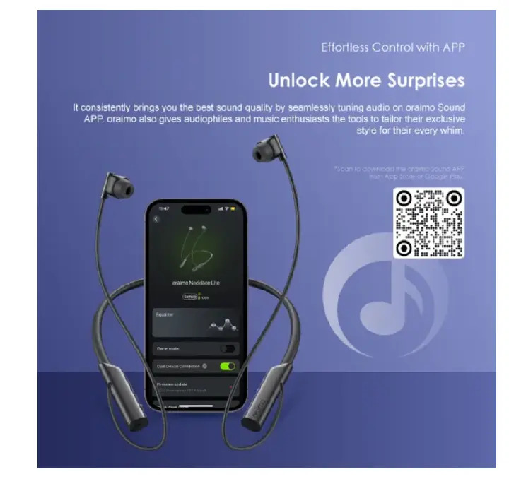 [Annivesary Offer] Oraimo Necklace Lite Call Vibration Wireless Headphones Audio and Video Sync in Game Noise Cancellation in Calls Dual Device Connection 30-hour Long Playtime Neck band