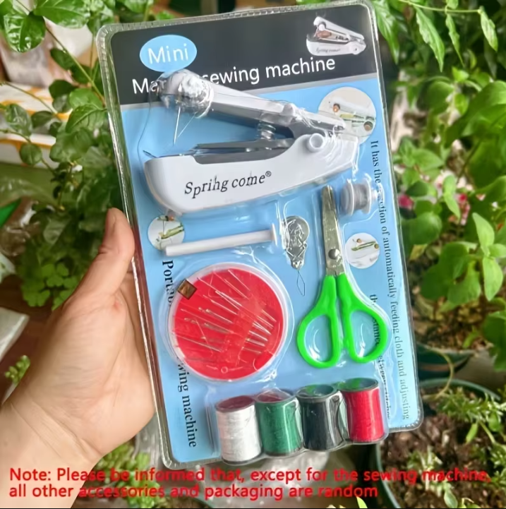 Home Handheld Sewing Machine Protable Outdoor Travel Clothes Fabrics DIY Stitchin Sew Tool Mini Manual Stitch Needlework Machine