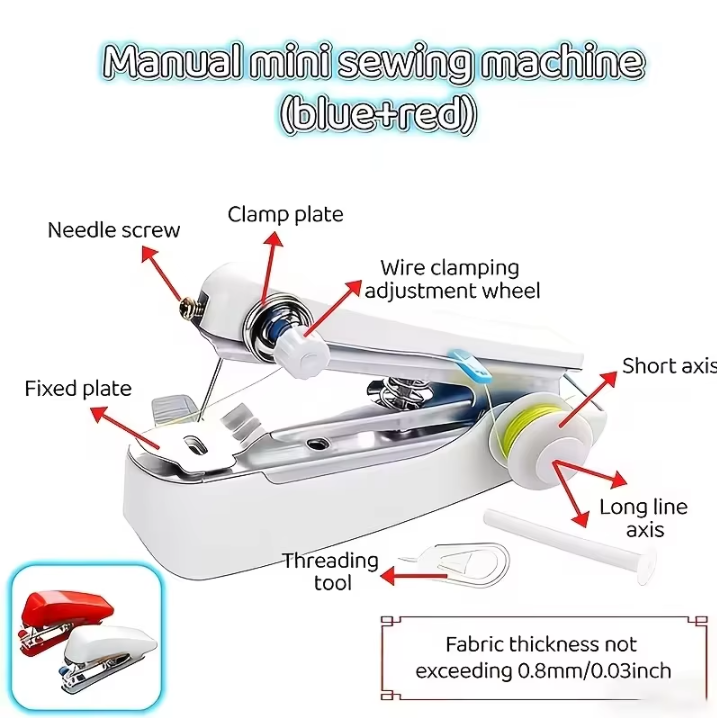 Home Handheld Sewing Machine Protable Outdoor Travel Clothes Fabrics DIY Stitchin Sew Tool Mini Manual Stitch Needlework Machine