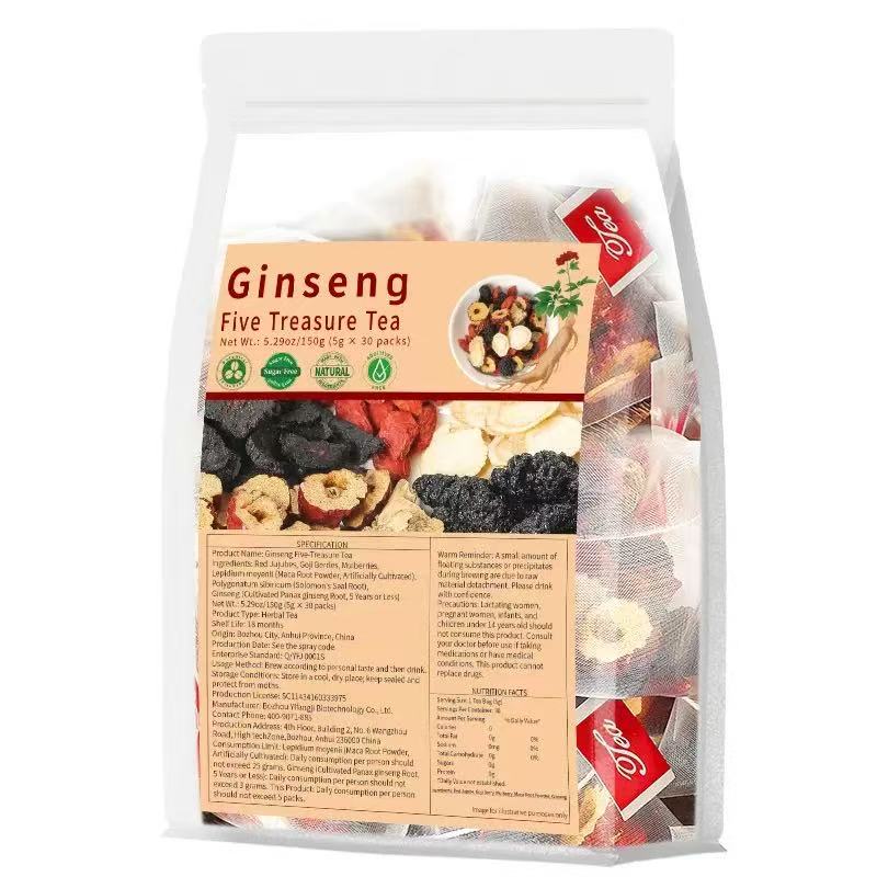 Natura Ginseng Five Treasures Tea Kidney Tea, Natural Chinese Herbal Tea,Kidney Cleanse Detox Tea for Men & Women, 6 Ingredients