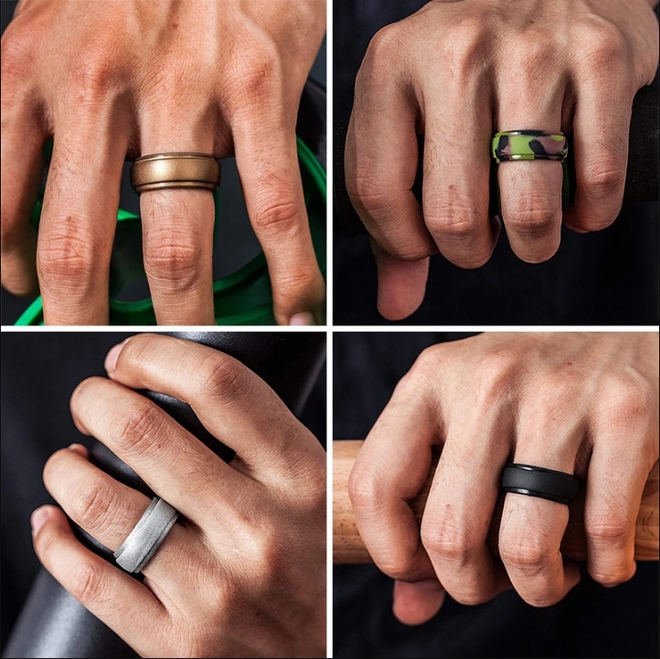Men Silicone Rings Hypoallergenic Flexible Sports Antibacterial Wedding Rubber Bands 8mm Food Grade FDA Silicone Finger Ring