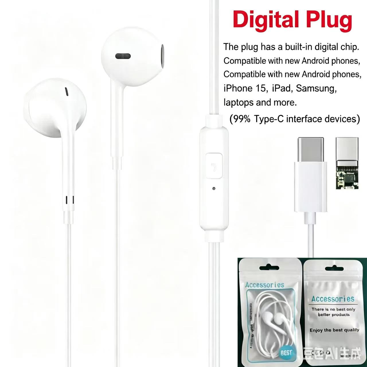 3.5mm/type c Wired Headphones In Ear Headset Wired Earphones with Microphone Stereo Earbuds Sports for Samsung Huawei Xiaomi Phones MP3