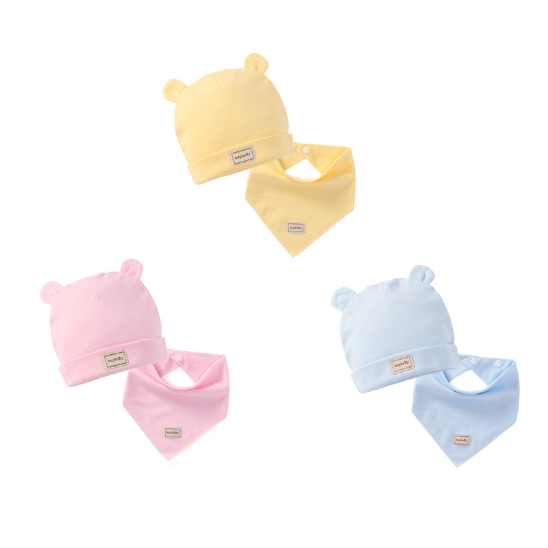 Cute Kids Hat Cap with Bibs Candy Solid Colors Boys Girls Baby Beanies Hats Cotton Born Baby Hat Bibs Toddler Infant Caps