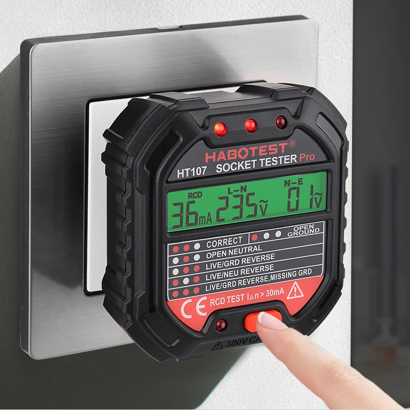 Color Detect Test Best price for Habotest HT107 Socket Tester Pro Voltage Test RCD 30mA ...