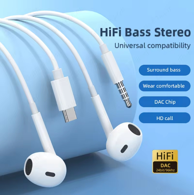 Luxury Type C Wired Headphone For Xiaomi Mi 13 12 11 Pro Ultra 3.5MM Earphone For Redmi Note 12 Huawei Samsung Earbuds Headset