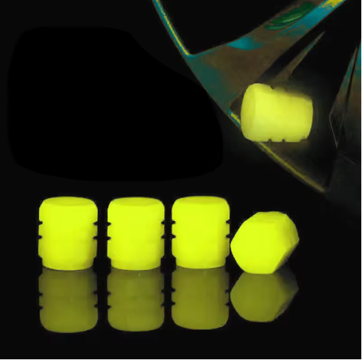4pcs Luminous Valve Caps Fluorescent Night Glowing Car Motorcycle Bicycle Bike Wheel Tyre Hub Luminous Valve Stem Caps Decors