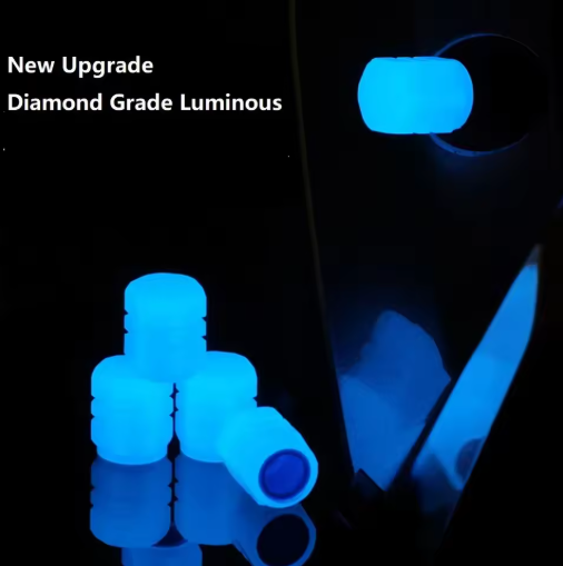 4pcs Luminous Valve Caps Fluorescent Night Glowing Car Motorcycle Bicycle Bike Wheel Tyre Hub Luminous Valve Stem Caps Decors