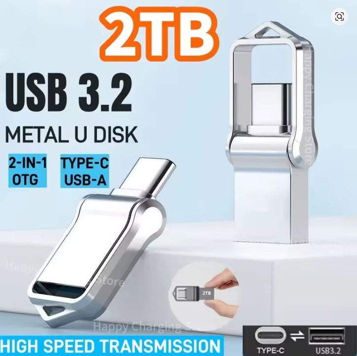 2TB USB 3.2 Flash Drive High Speed Metal U Disk Type-c Interface Dual-use Flash Memory Stick For Phone Windows Computer