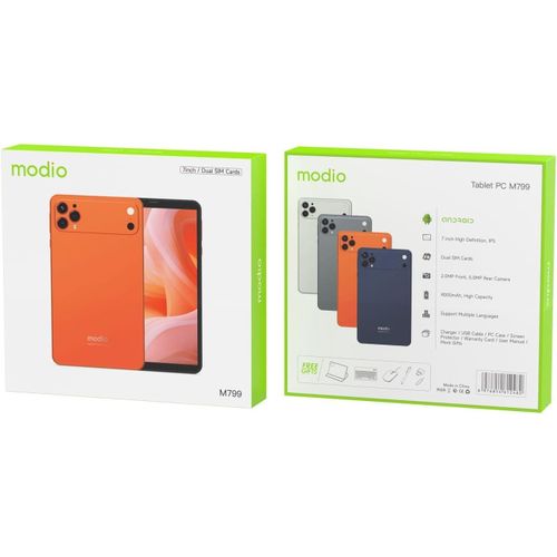 Modio M799 Kids Tablet 7" – 8GB RAM 512GB ROM Dual SIM WiFi Parental Control Free Learning Apps Keyboard Leather cover and Mouse + Gift ORANGE/BLACK [CHARGE 6HRS BEFORE USE]