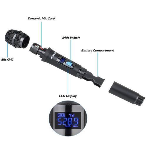 BOMGE V410 4 Channel Dynamic Wireless Microphone System,Handheld Cordless Mic Set,Fixed Frequency, Long Range 200ft, Ideal for Church,Karaoke,Events