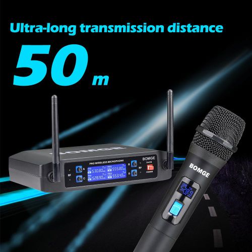 BOMGE V410 4 Channel Dynamic Wireless Microphone System,Handheld Cordless Mic Set,Fixed Frequency, Long Range 200ft, Ideal for Church,Karaoke,Events