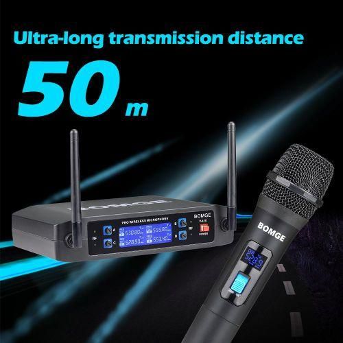 BOMGE V410 4 Channel Dynamic Wireless Microphone System,Handheld Cordless Mic Set,Fixed Frequency, Long Range 200ft, Ideal for Church,Karaoke,Events