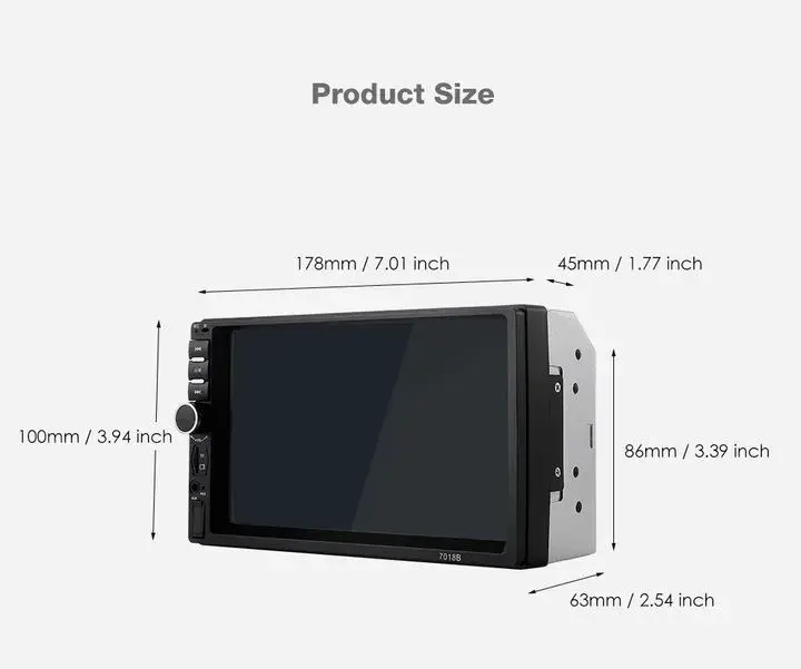 7018B Bluetooth Car MP5 Player 7 inch TFT Touchscreen FM Radio Remote Control 8-LED Rear Camera